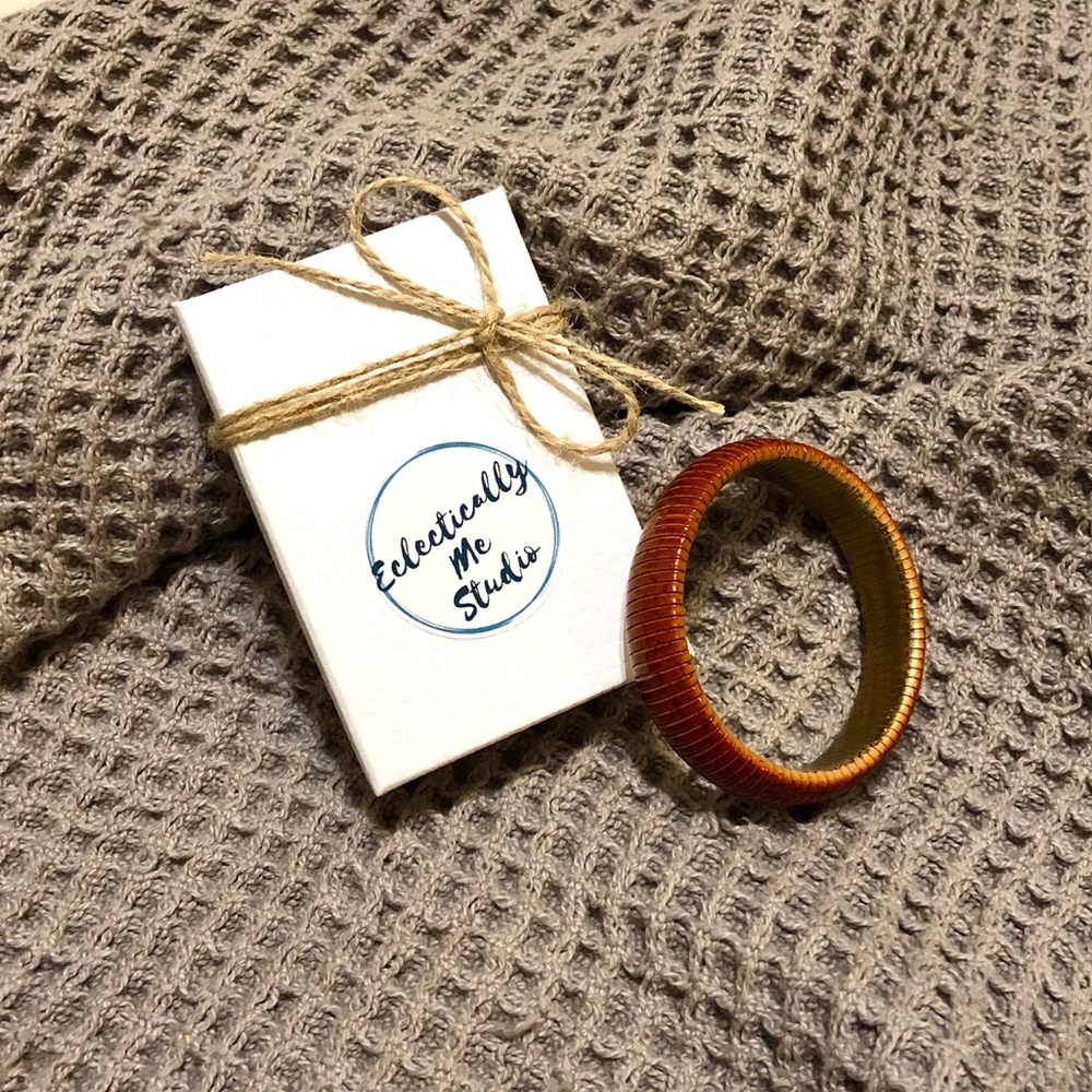 🔴 Vintage Gold & Brown Stretch Bracelet - Picture 1 of 2